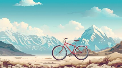 bicycle with mountain background. space area for text