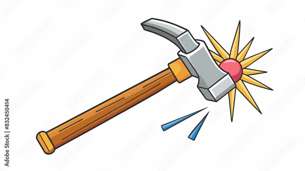 Poster The knock of a hammer hitting a nail is a loud and distinct noise. It has a sharp impact followed by a resonating vibration that fades away.. Cartoon Vector.