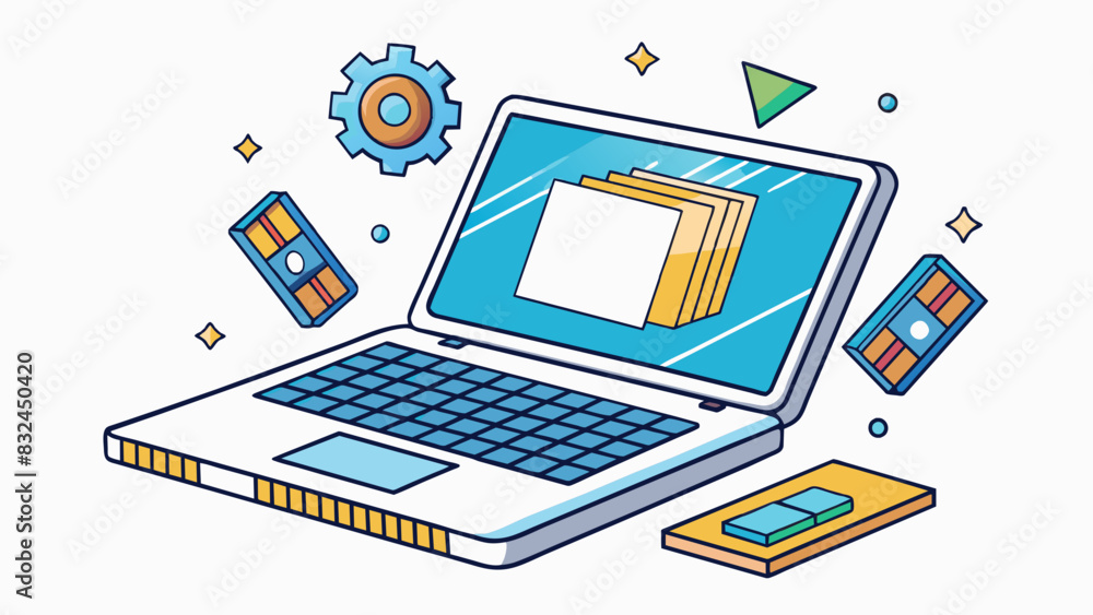 Fototapete The laptop had a fast processor and a large storage capacity making it sufficient for running multiple programs and storing large files without. Cartoon Vector.