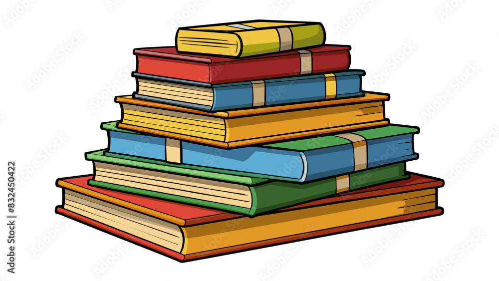 Poster The latter was a stack of books carefully organized from largest to smallest. Its presence added a touch of oldworld charm to the cozy library.. Cartoon Vector.