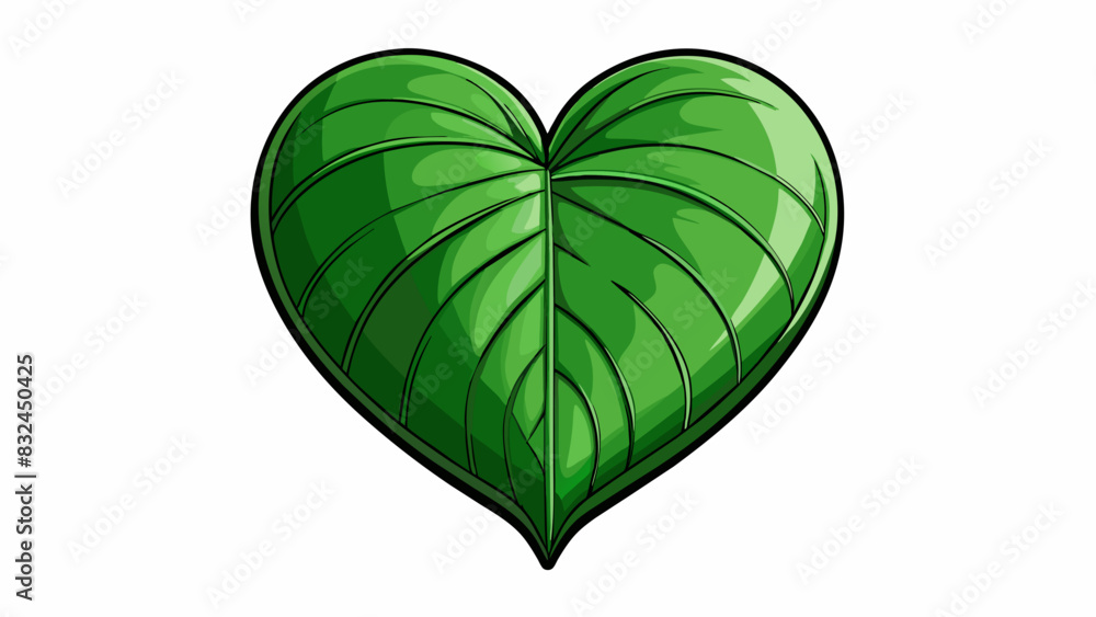 Poster The leaf is heartshaped with a velvety texture and a rich deep green color. It is slightly curved and has prominent s that branch out from the stem.. Cartoon Vector.