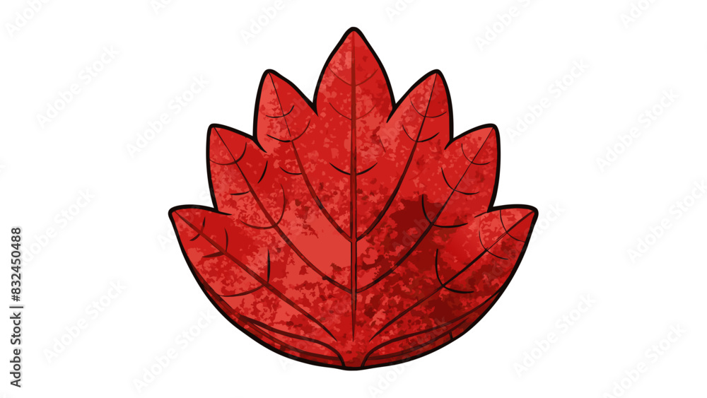 Poster The leaf is large and round resembling a hand with five fingers. It has a rough textured surface and is a vibrant shade of red. The edges are jagged. Cartoon Vector.