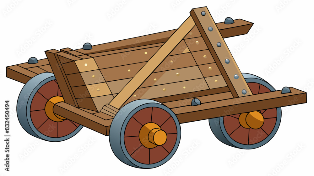 Poster The main element of this object is its strong and sy structure. It is made of thick wood and has large durable wheels for easy movement. Its main use. Cartoon Vector.