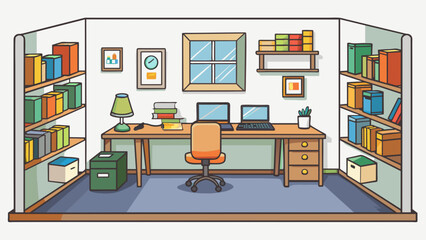 The interview was conducted in a small cozy office with bookshelves lining the walls. The interviewers desk was cluttered with papers and folders but. Cartoon Vector.