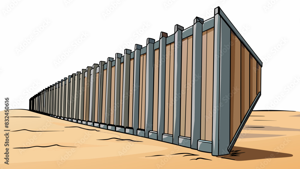Aufkleber the metal frame of the border wall juts out of the ground standing tall and imposing. its sharp edge