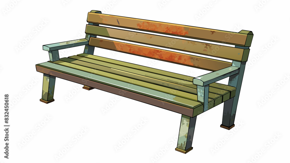 Poster The middle seat on a bench slightly worn and faintly faded compared to the newer edges.. Cartoon Vector.