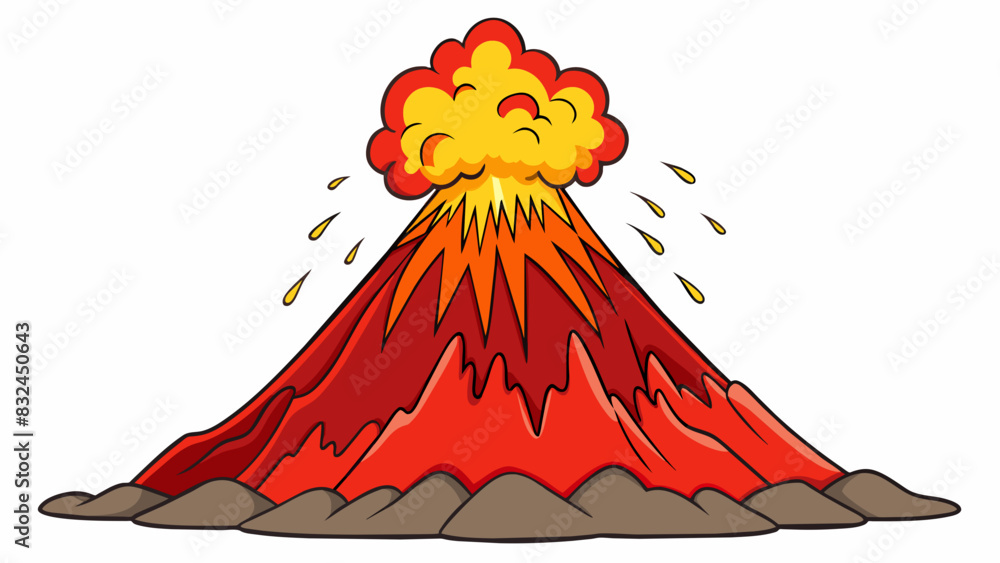 Poster The object was an active volcano constantly spewing out lava and ash. Its fiery red color and trembling ground showed its powerful and unpredictable. Cartoon Vector.