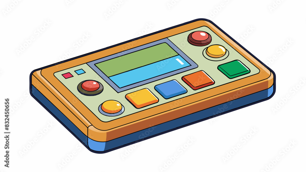 Fototapete The oddlooking device was rectangular in shape and covered in colorful buttons and dials. Its screen displayed various symbols and seemed to respond. Cartoon Vector.