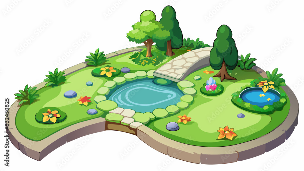 Poster the overall is a lush green garden filled with a variety of colorful flowers and plants. it has wind