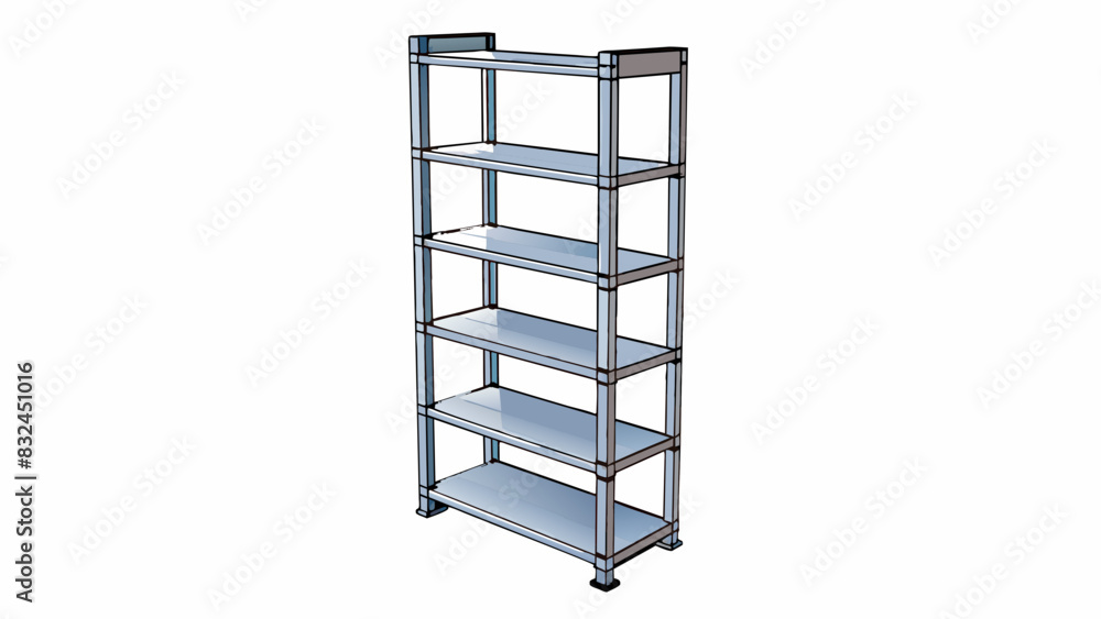 Aufkleber The relevant object was a tall metal shelf with multiple levels and adjustable shelves. It had a sy industrial design with a glossy silver finish. The. Cartoon Vector.