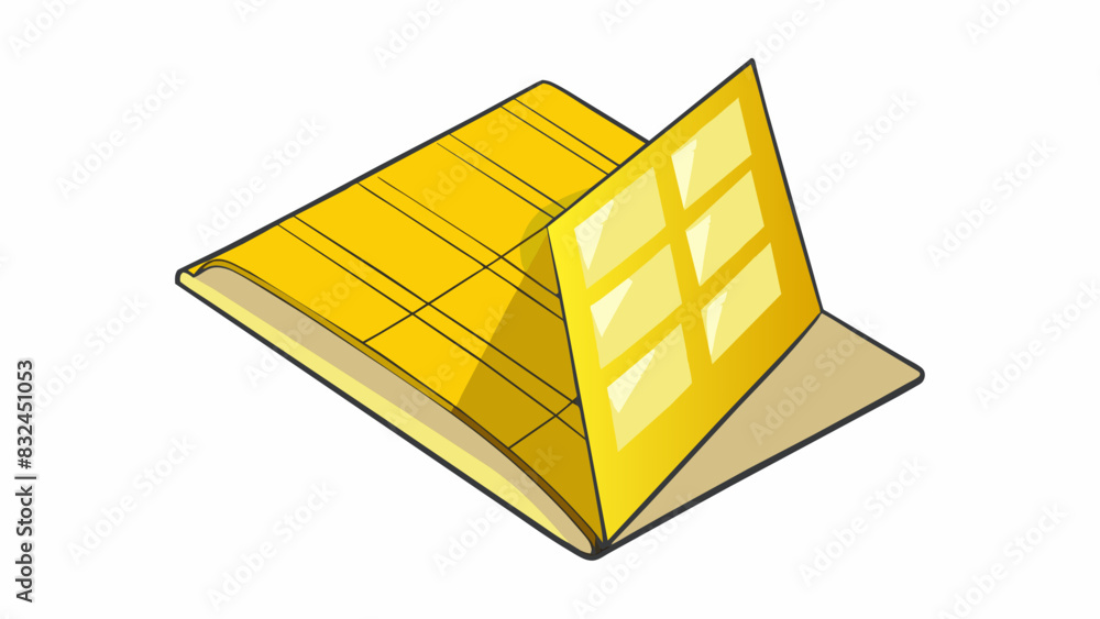 Poster The second paperwork is a single sheet of yellow paper folded in half like a book. It has a basic table layout with columns and rows with small. Cartoon Vector.