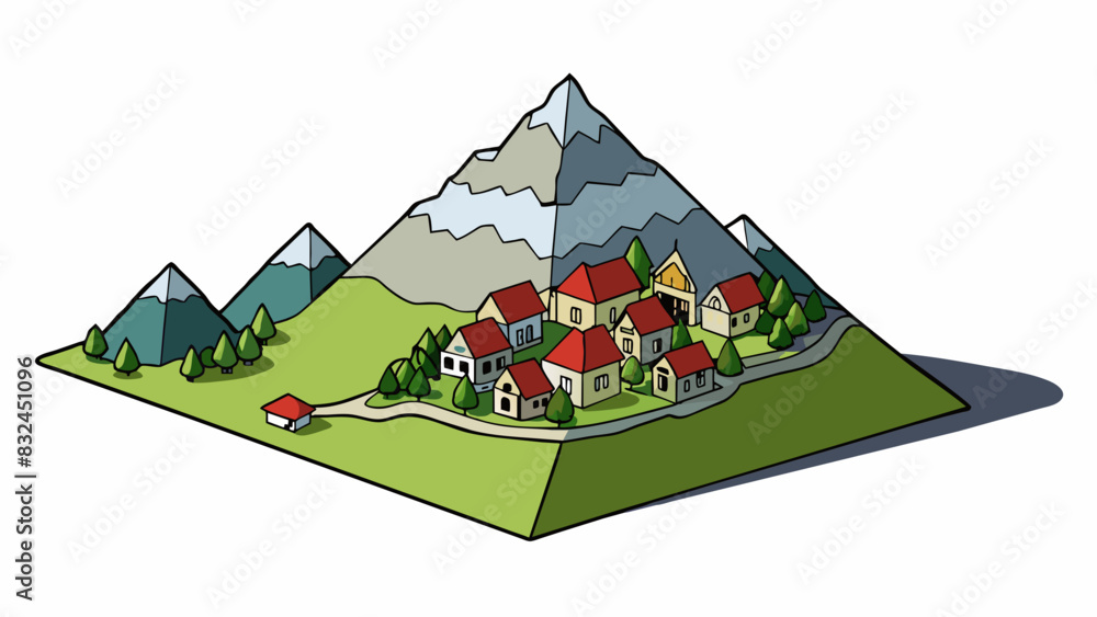 Poster the shadow of a mountain loomed over the quiet village covering it with a blanket of darkness.. cart