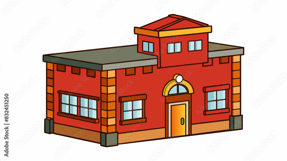 Poster The sy rectangular brick building with a sign that read Fire Station was a clear indication of where to get help in case of an emergency.. Cartoon Vector.
