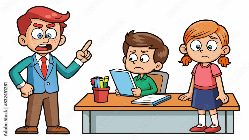 Poster The teacher quickly dismissed the students excuses for not completing their homework knowing they were just trying to avoid consequences.. Cartoon Vector.