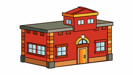 The sy rectangular brick building with a sign that read Fire Station was a clear indication of where to get help in case of an emergency.. Cartoon Vector.