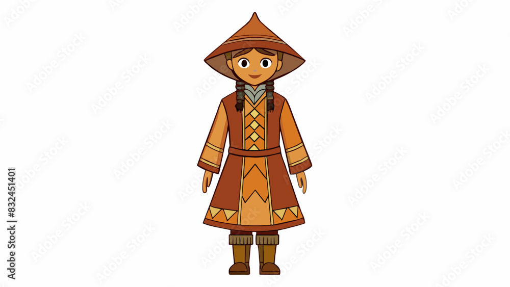 Aufkleber The traditional attire worn by locals in the mountainous region is a long flowy tunic adorned with intricate geometric patterns in warm earth tones.. Cartoon Vector.