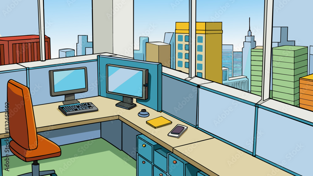 Poster the vacant office cubicle had a clear view of the bustling city street below but no one sat in the s