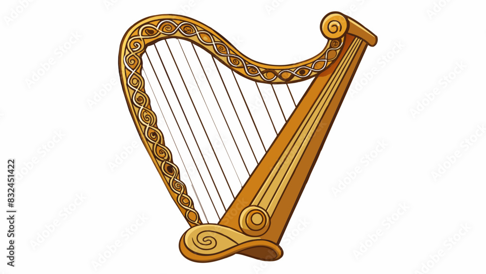 Poster the traditional welsh harp hung on the wall adorned with intricate carvings and strings that produce