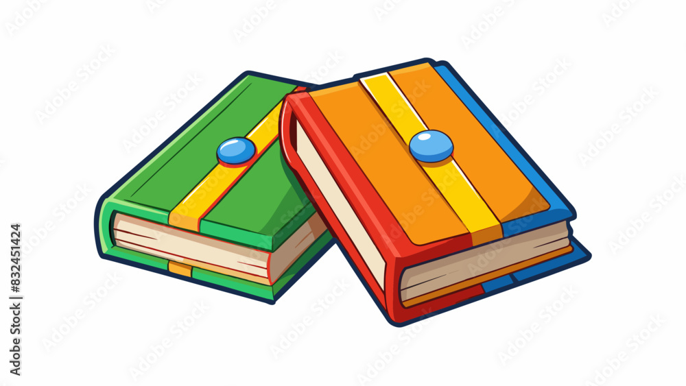Poster The two books on the shelf were of equal thickness with colorful covers and crisp new pages.. Cartoon Vector.