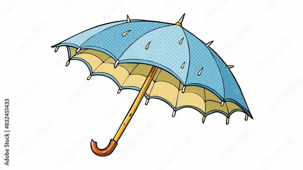 Aufkleber The umbrellas fabric was thin and torn its weakened state unable to protect against even the slightest drizzle of rain.. Cartoon Vector.