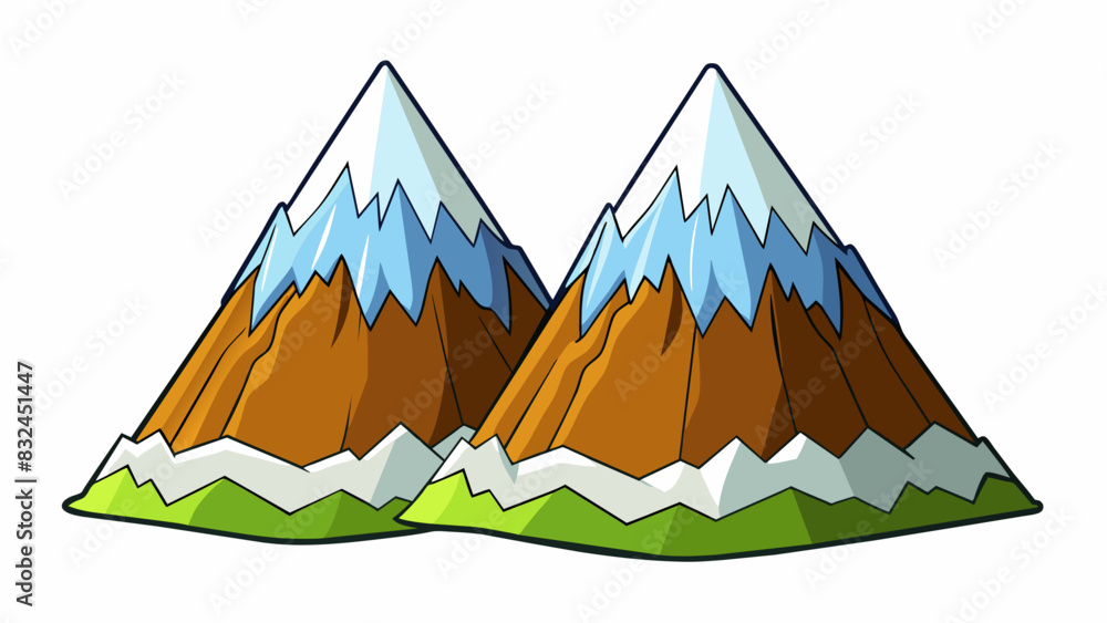 Poster The two mountains in the distance were of equal height with rugged peaks and snowy caps.. Cartoon Vector.
