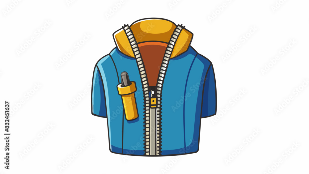 Poster The zipper on a jacket was jammed and stuck causing irritation to the person trying to zip it up.. Cartoon Vector.
