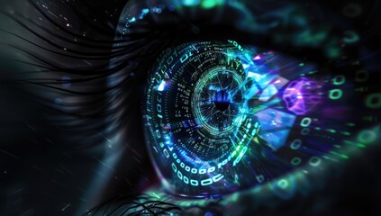 a image of a close up of a person's eye with a digital design