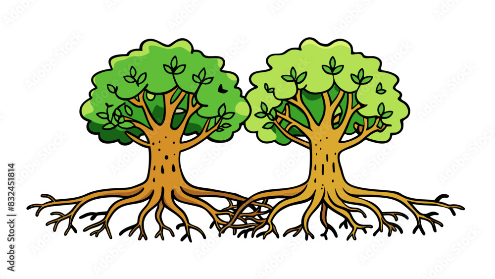 Poster two trees growing side by side their roots intertwined beneath the surface the partnership is rooted