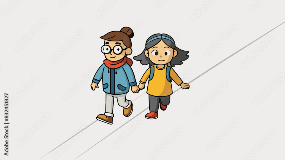 Poster two people walking together with one person being excluded as they are left behind.. cartoon vector.