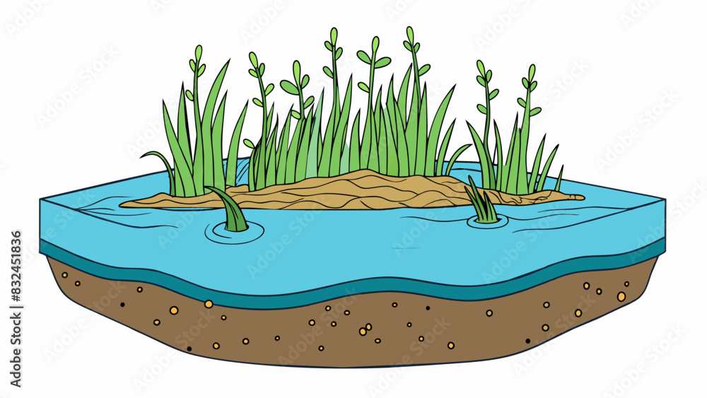 Poster underneath the surface of a calm lake a plant with long flowing stems moves gracefully with the curr