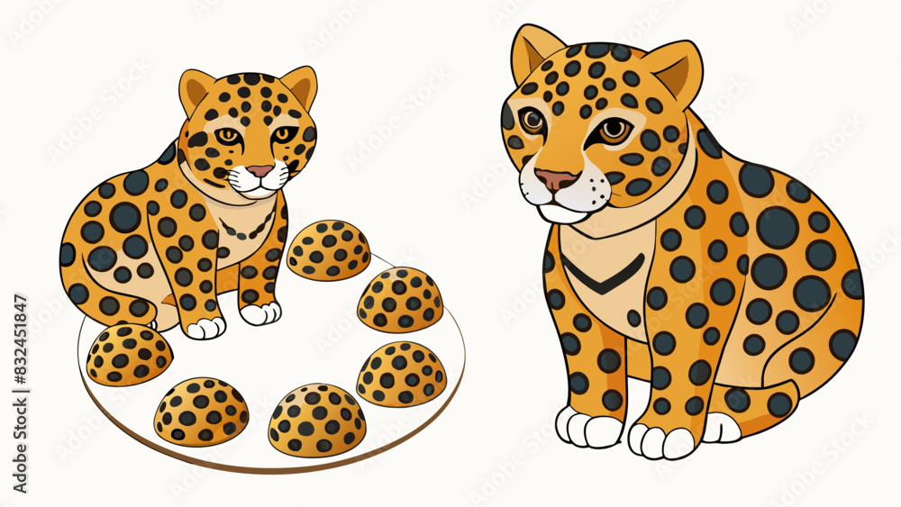 Poster Variation in animal spots Leopards have spots that are arranged in a rosette pattern while jaguars have spots that resemble broken circles exhibiting. Cartoon Vector.