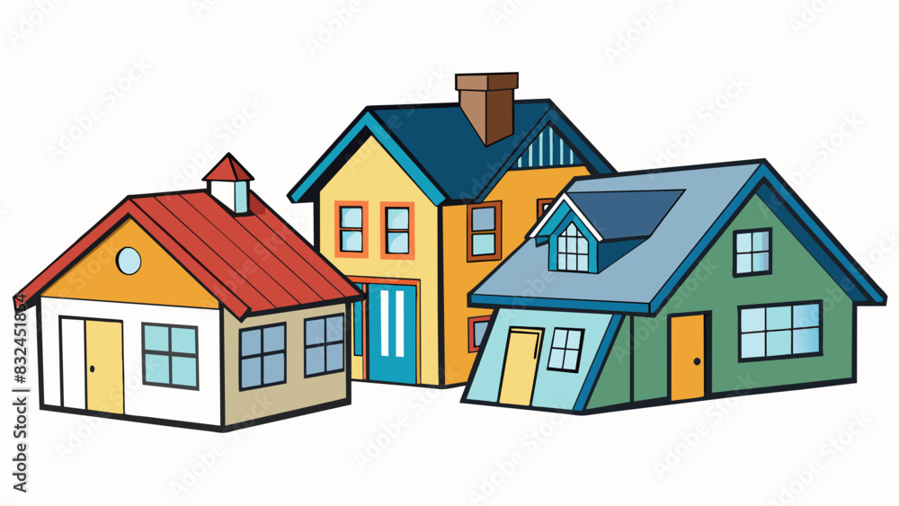 Poster Variation in house design Houses can have different types of roofs such as flat pitched or gabled showing a variation in the design and structure of. Cartoon Vector.