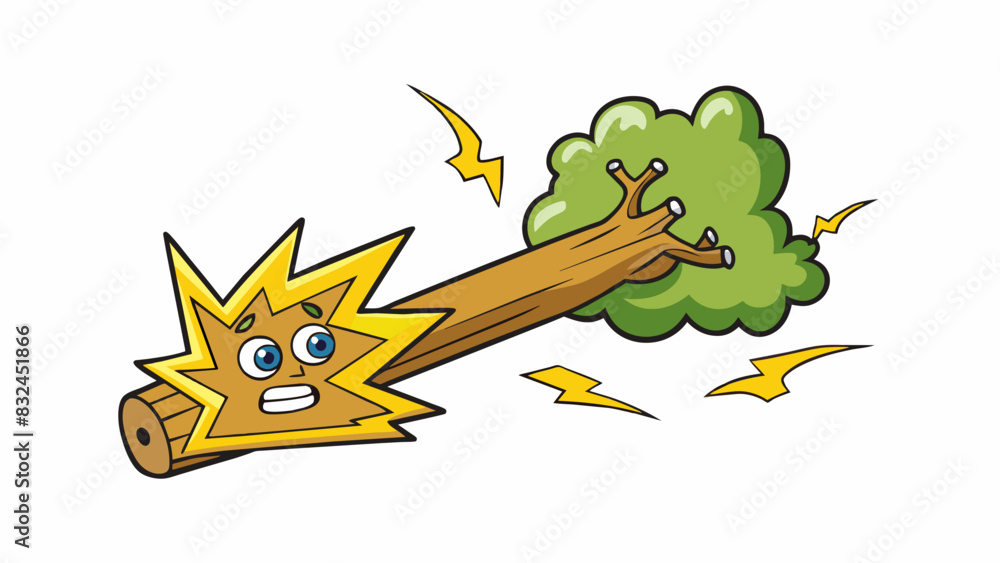 Poster When lightning strikes a tree it creates a loud crackling sound and leaves a scorch mark on the bark. The tree may also split or topple over from the. Cartoon Vector.