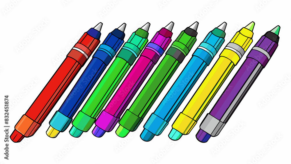 Poster variation in pen color pens come in a variety of colors such as blue black red green and purple disp