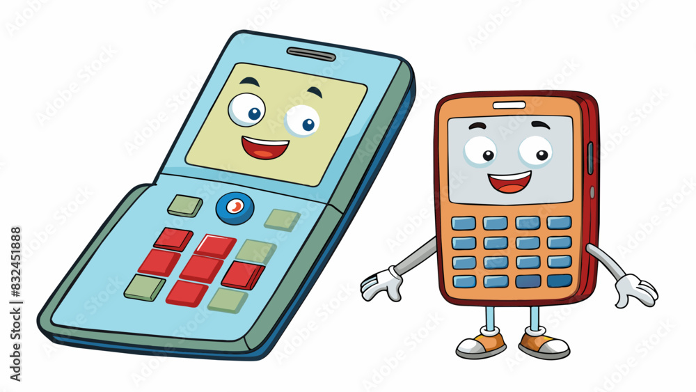Poster Whereas the old flip phone had physical buttons and a small screen the new smartphone had a large touch screen and various applications.. Cartoon Vector.