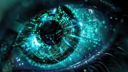 a image of a close up of a person's eye with a digital design