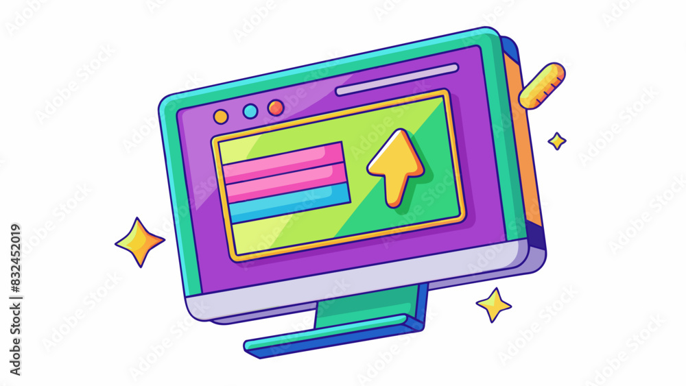 Poster With a simple click of a button the computer screen fills with a burst of vibrant colors and bold lettering. The cursor blinks expectantly in the. Cartoon Vector.