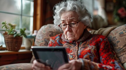 Tech-Savvy Senior Citizens: in a cozy home setting. Emphasize the empowerment and connectivity provided by technology for older generations.