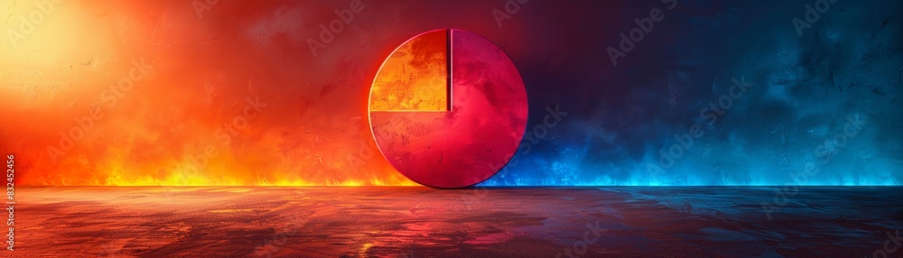 Poster a vibrant neon symbol of a pie chart representing partnership on a flat bright background with space