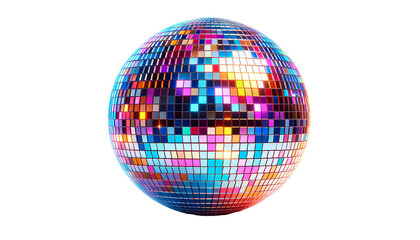 Fototapeta premium Shiny silver colorful disco ball, isolated on the transparent background.