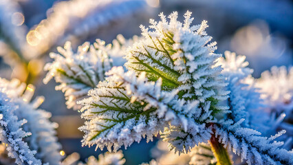 Hoarfrost in nature beautiful background