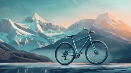 bicycle with mountain background. space area for text