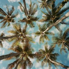 Tropical Canopy - Aerial View of Lush Palm Trees in Sunlight