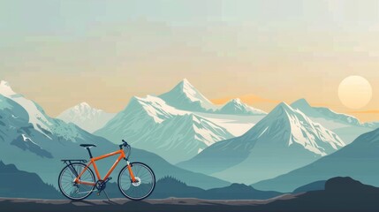 bicycle with mountain background. space area for text