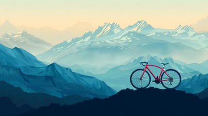 bicycle with mountain background. space area for text