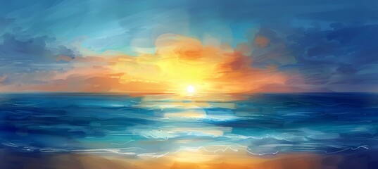 Naklejka na ściany i meble Capturing the emotional essence vibrant sunset in digital painting with bold brushstrokes