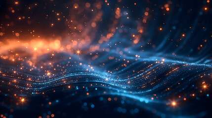 Obraz premium Ethereal Blue Light Trails with Sparkling Particles Background