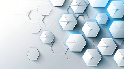 Abstract Hexagon white background blue light , generative ai