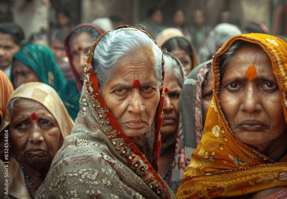 Poster a group of indian women in their late thirties and early forties stand side by side on the street. t - Posters