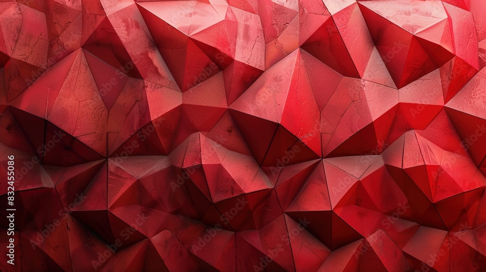 Poster background with layered, intersecting triangles in various shades of red